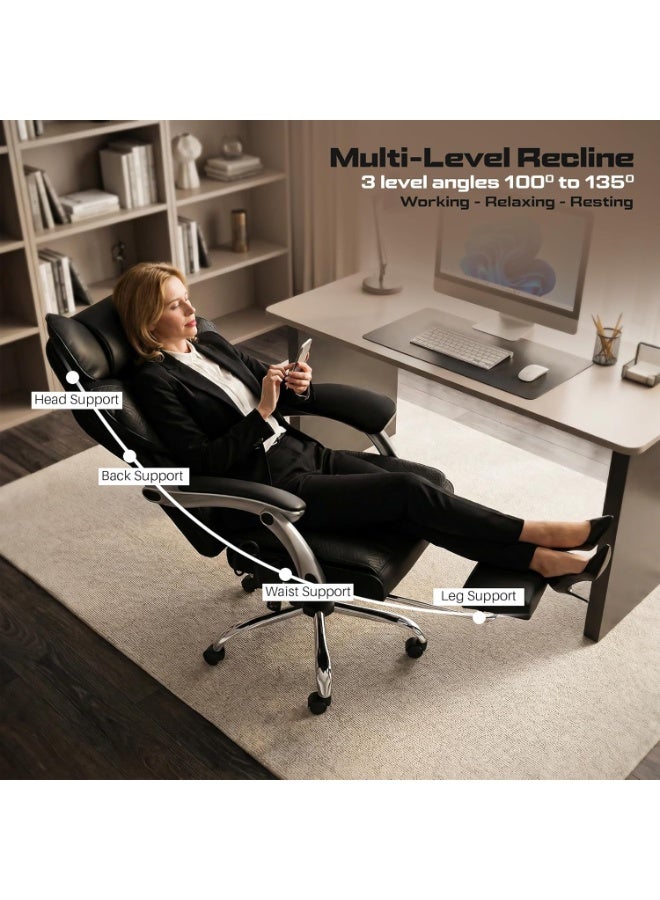 DROGO Emperium Office Chair for Work from Home 400LBS | Ergonomic Executive Boss Chair with PU Leather, High Back, Spacious Cushion Seat & Pumping Lumbar Support | Desk Chair with Premium Metal Base & Footrest Black - Image 4